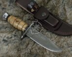 Damascus Camp Knife — Hand-Forged, Stag Horn Handle, Leather Sheath (RK-494) - Image 3