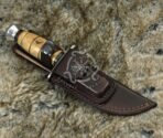 Damascus Camp Knife — Hand-Forged, Stag Horn Handle, Leather Sheath (RK-494) - Image 4