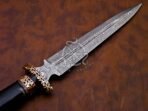 Damascus Dagger Knife — Hand-Forged, Stag Horn Handle, Leather Sheath - Image 4