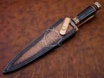 Damascus Dagger Knife — Hand-Forged, Stag Horn Handle, Leather Sheath - Image 5