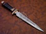 Damascus Dagger Knife — Hand-Forged, Stag Horn Handle, Leather Sheath - Image 6