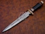 Damascus Dagger Knife — Hand-Forged, Stag Horn Handle, Leather Sheath - Image 7