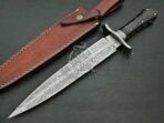 Damascus Dagger Knife — Hand-Forged, Micarta Handle, Leather Sheath