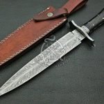 Damascus Dagger Knife — Hand-Forged, Micarta Handle, Leather Sheath
