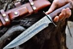 Damascus Bowie Knife — Hand-Forged, 14" Overall, Rosewood Handle, Leather Sheath | Engraving Available - Image 6