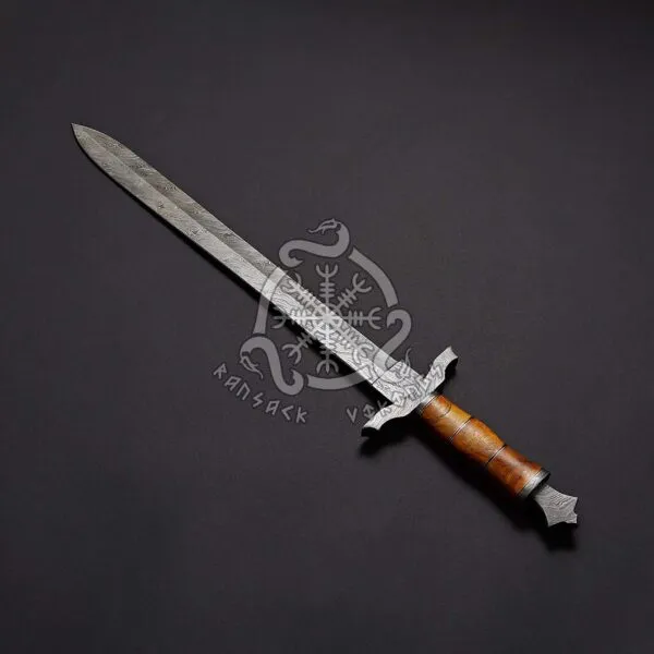 Viking Sword — Hand-Forged Damascus, Olive Wood Handle, Sheath Included - view 2