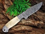 Damascus Skinner Knife — Hand-Forged, Stag Horn Handle, Leather Sheath (RK-497) - Image 2