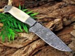 Damascus Skinner Knife — Hand-Forged, Stag Horn Handle, Leather Sheath (RK-497) - Image 4