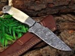 Damascus Skinner Knife — Hand-Forged, Stag Horn Handle, Leather Sheath (RK-497) - Image 5
