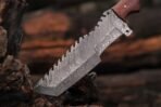 Damascus Tracker Knife — Hand-Forged, Wood Handle, Leather Sheath (RK-470) - Image 2