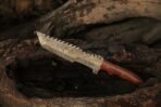 Damascus Tracker Knife — Hand-Forged, Wood Handle, Leather Sheath (RK-470) - Image 4