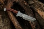 Damascus Tracker Knife — Hand-Forged, Wood Handle, Leather Sheath (RK-470)