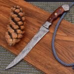 Damascus Fish Fillet Knife — Hand-Forged, Bone Handle, Leather Sheath – Style 2