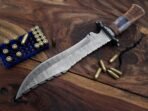 Damascus Bowie Knife — Hand-Forged, 17" Overall, Rosewood Handle, Leather Sheath | Engraving Available - Image 2