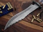 Damascus Bowie Knife — Hand-Forged, 17" Overall, Rosewood Handle, Leather Sheath | Engraving Available - Image 3
