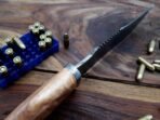 Damascus Bowie Knife — Hand-Forged, Rosewood Handle, Leather Sheath | Engraving Available - Image 2
