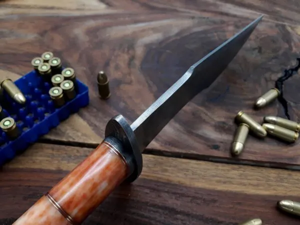 Damascus Bowie Knife — Hand-Forged, Camel Bone Handle, Leather Sheath (RK-488) - view 2