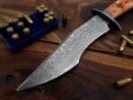 Damascus Bowie Knife — Hand-Forged, Camel Bone Handle, Leather Sheath (RK-488) - Image 3