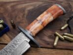 Damascus Bowie Knife — Hand-Forged, Camel Bone Handle, Leather Sheath (RK-488) - Image 5