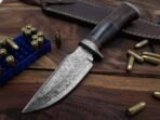 Damascus Camp Knife — Hand-Forged, Stag Horn Handle, Leather Sheath (RK-485)