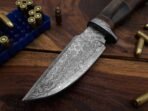 Damascus Camp Knife — Hand-Forged, Stag Horn Handle, Leather Sheath (RK-485) - Image 3