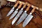 Damascus Chef Knife — Hand-Forged, Buffalo Horn Handle, Leather Sheath (RK-503)