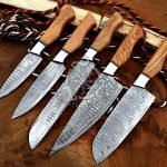 Damascus Chef Knife — Hand-Forged, Buffalo Horn Handle, Leather Sheath (RK-503)