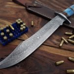 Damascus Bowie Knife — Hand-Forged, 17" Overall, Rosewood Handle, Leather Sheath | Engraving Available (RK-486)