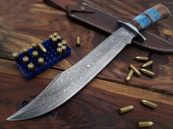 RK-486 17" Damascus Steel Knife Handmade Bowie Knife, Fixed Blade knife Hunting Knife,Prime Quality Rose Wood Handle, Personalized gift USA Made
