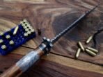 Damascus Bowie Knife — Hand-Forged, 17" Overall, Rosewood Handle, Leather Sheath | Engraving Available - Image 4
