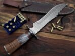 Damascus Bowie Knife — Hand-Forged, 17" Overall, Rosewood Handle, Leather Sheath | Engraving Available - Image 5