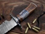 Damascus Bowie Knife — Hand-Forged, 17" Overall, Rosewood Handle, Leather Sheath | Engraving Available - Image 6