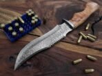 Damascus Bowie Knife — Hand-Forged, Rosewood Handle, Leather Sheath | Engraving Available