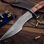 Damascus Bowie Knife — Hand-Forged, Camel Bone Handle, Leather Sheath (RK-488)