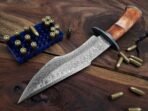 Damascus Bowie Knife — Hand-Forged, Camel Bone Handle, Leather Sheath (RK-488) - Image 6