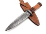 Damascus Dagger Knife — Hand-Forged, Bone Handle, Leather Sheath (RK-475) - Image 3