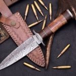 Damascus Dagger Knife — Hand-Forged, Bone Handle, Leather Sheath (RK-475)