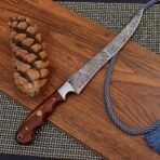 Damascus Fish Fillet Knife — Hand-Forged, Wood Handle, Leather Sheath (RK-480) - Image 3