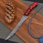 Damascus Fish Fillet Knife — Hand-Forged, Wood Handle, Leather Sheath