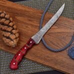 Damascus Fish Fillet Knife — Hand-Forged, Wood Handle, Leather Sheath - Image 2