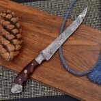 Damascus Fish Fillet Knife — Hand-Forged, Bone Handle, Leather Sheath – Style 2 - Image 3