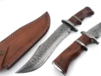 Damascus Bowie Knife — Hand-Forged, Wood Handle, Leather Sheath (RK-467) - Image 5