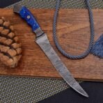 Damascus Fish Fillet Knife — Hand-Forged, Resin Handle, Leather Sheath - view 4