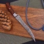 Damascus Fish Fillet Knife, Hand-Forged, Wood Handle, Leather Sheath (RK-480) - view 5