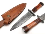Damascus Dagger Knife — Hand-Forged, Wood Handle, Leather Sheath - Image 6
