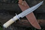 Damascus Bowie Knife — Hand-Forged, Camel Bone Handle, Leather Sheath (RK-489) - Image 3