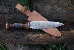 Damascus Dagger Knife — Hand-Forged, Bone Handle, Leather Sheath - Image 3