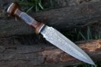 Damascus Dagger Knife — Hand-Forged, Bone Handle, Leather Sheath - Image 4