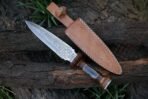 Damascus Dagger Knife — Hand-Forged, Bone Handle, Leather Sheath - Image 5