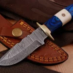 Damascus Skinner Knife — Hand-Forged, Stag Horn Handle, Leather Sheath (RK-472)